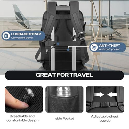 Carry on Backpack for 1-10 Days Trips, Extra Large 40L-50L Travel Backpack TSA Approved, Expandable Laptop Bagpack, Water Resistant Bag Compatible with 17.3 inch Laptops, Black - color: Black, size: XX-Large