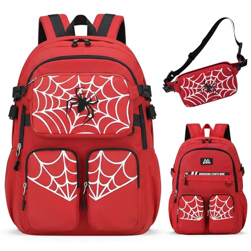 Kids Backpack for Boys - Cool Boys Backpacks with Waist pack for Kids Teens Elementary Middle School, 18″ Large Capacity Students Bookbag, Perfect for Travel and School - color: Red-backpack-only