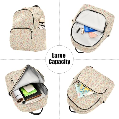 Soft Tulip Meadow Lightweight Casual Backpack for Women, Quilted Full Print Daypack with Leather Handle and Multiple Pockets, Fashion Travel Laptop Backpack for Work and Daily Use
