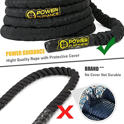 POWER GUIDANCE Battle Rope, 1.5/2 Inch Diameter Poly Dacron 30, 40, 50Ft Length Exercise Equipment for Home Gym & Outdoor Workout, Battle Rope Anchor Included… - size: 1.5 Inch x 40 Feet
