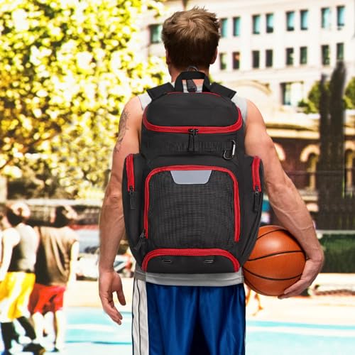 LARIPOP Basketball Backpack with Ball & Ventilated Shoe Compartment Insulated Pockets for Men Training - color: Red