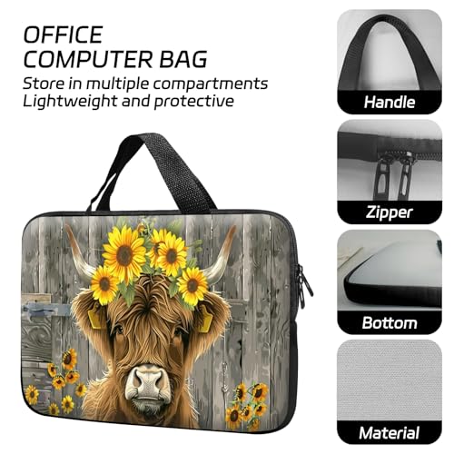14 15 15.4 15.6 inch Laptop Handle Bag Computer Bag, Pouch Holder Notebook Sleeve Cover Soft Case Compatible for Dell,Lenovo,Toshiba HP, Asus Notebook-Highland Cow Sunflower Board - color: Highland Cow Sunflower Board