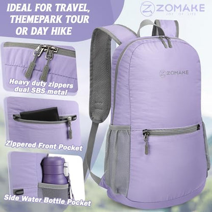 ZOMAKE Ultra Lightweight Hiking Backpack 20L, Packable Small Backpacks Water Resistant Daypack for Women Men(Light Purple) - color: Light Purple