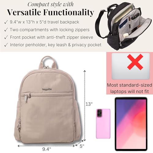 Securtex Anti-Theft Getaway Backpack - 9.4"x13"x5" Travel Safe Bag w/Locking Zippers, Slash-Resistant, RFID - color: Moonrock