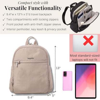 Securtex Anti-Theft Getaway Backpack - 9.4"x13"x5" Travel Safe Bag w/Locking Zippers, Slash-Resistant, RFID - color: Moonrock