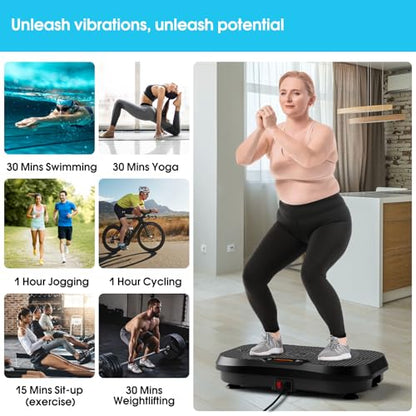 SoftGym Waver Vibration Plate Exercise Machine for Lymphatic Drainage Weight Loss,120 Speed Levels Vibrating Platform with Resistance Bands,Full-Body Workout Equipment for Muscle Activation - style: Slim- Deep Black