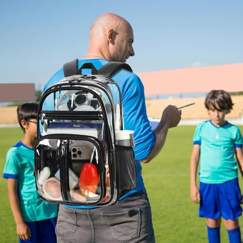 Cusangel Clear TPU XL Backpack,18" See Through Heavy Duty Bookbag,18 x8 x13inch X-Large Capacity Stadiums, warehouses,other security check locations(Black) - color: Black-a-18in
