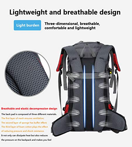 Bseash 60L Waterproof Hiking Camping Backpack with Rain Cover, Large Outdoor Sport Travel Daypack Rucksack for Climbing - color: Rose Red