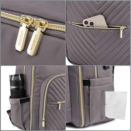 LOVEVOOK Diaper Bag Backpack, Quilted Baby Bag with Changing Pad & Pacifier Holder, Waterproof Travel Diaper Bags for Baby Boys Girls, Stylish and Large Capacity, Purple Grey - color: Purple Grey