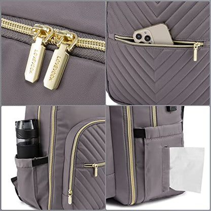 LOVEVOOK Diaper Bag Backpack, Quilted Baby Bag with Changing Pad & Pacifier Holder, Waterproof Travel Diaper Bags for Baby Boys Girls, Stylish and Large Capacity, Purple Grey - color: Purple Grey