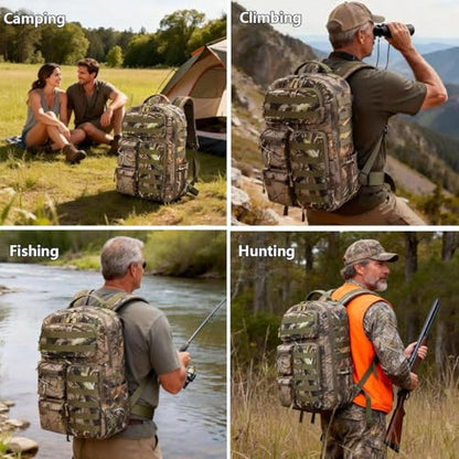 Tactical Camo Backpack for Men Women Waterproof Durable MOLLE Backpack Camping Hunting Emergency Preparedness - color: Camouflage