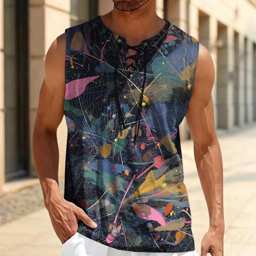 domirica Mens Summer Casual Sleeveless Shirts Plus Size Oversized Trendy Lightweight Pull On Tank Top - color: Bloom, size: Small