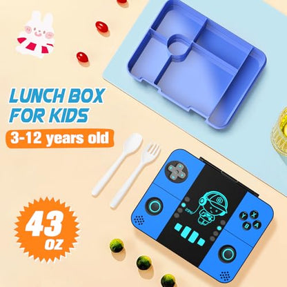 Bevalsa Backpack for Boys with 43OZ Bento Lunch Box,Insulated Lunch Bag & Pencial Case,Cool Luminous Gamer Schoolbag for Kids Teens Elementary Middle School,Bookbag Glow In The Dark - color: Blue, style: Backpack With 43oz Bento Box