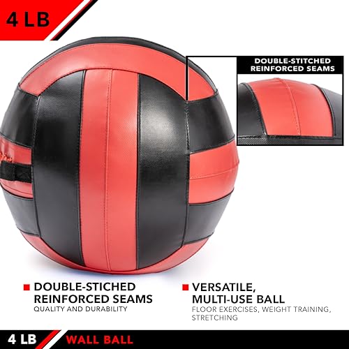 JFit Wall Ball – Premium Soft Weighted Exercise Ball for Strength, Conditioning, Gym & Home Workouts, 4-30 LB - color: Red/Black, style: 4 LB