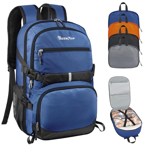Seektop Lightweight Travel Backpack for Men Women, Multiple Pockets 40L Hiking Backpack Foldable Carry on Backpack for Outdoor Camping Sport Leisure (Blue) - color: Blue