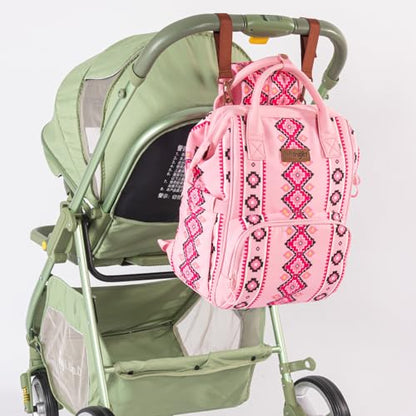 Montana West Wrangler Callie Diaper Bag Backpack with Stroller Straps Multifunction Baby Travel Bag WG2204-9110PK - color: Pink