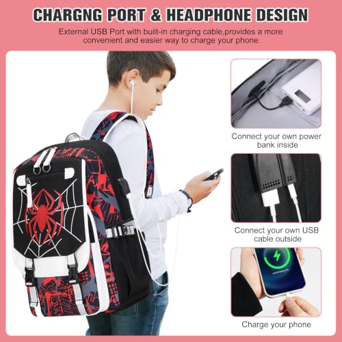 Bevalsa Backpack for Boys, Cool Luminous Boys Backpack with Sling Bag, Lunch Box & Pen Case, School Bags for Kids Children Teens Elementary Middle Schools, Bookbag Glow In The Dark (Spider) - color: Spider