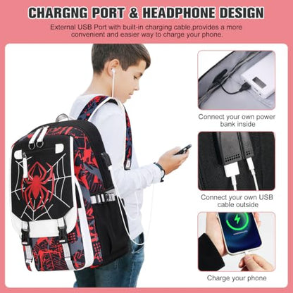 Bevalsa Backpack for Boys, Cool Luminous Boys Backpack with Sling Bag, Lunch Box & Pen Case, School Bags for Kids Children Teens Elementary Middle Schools, Bookbag Glow In The Dark (Spider) - color: Spider