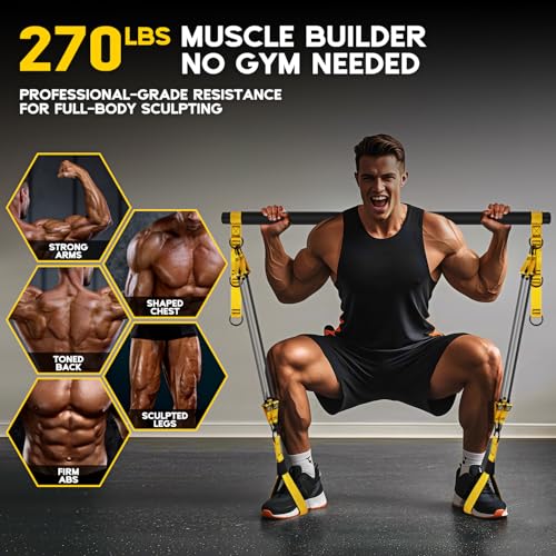 HOXWC Heavy Pilates Equipment, Portable Pilates Bar Kit with Resistance Bands, Professional Adjustable Squat Workout Equipment for Men, Home Gym Muscle Strength Training, Full Body Exercise - style: 270lbs