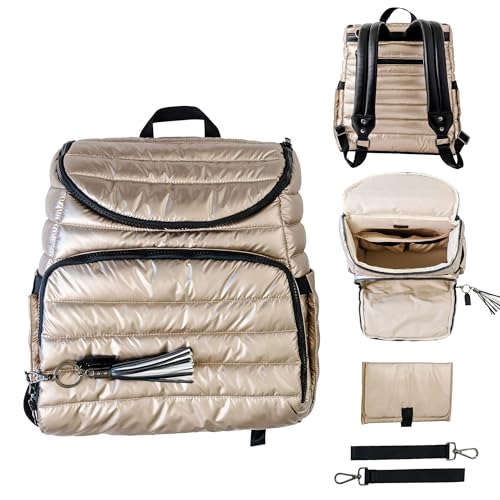 Citi Collective Gallery Diaper Bag Backpack - Casual Day-to-Day Backpack Fits 15" Laptop - Travel Bag with Multiple Compartments, Pockets, Portable Changing Pad, and Shoulder Strap-Gold - color: Gold