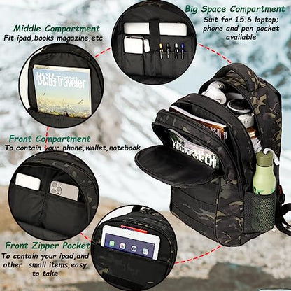4land Camo Backpack for Boys,Army Boys Backpacks for Elementary Middle School Military,Camouflage Bookbag 40L - color: A-black Camo