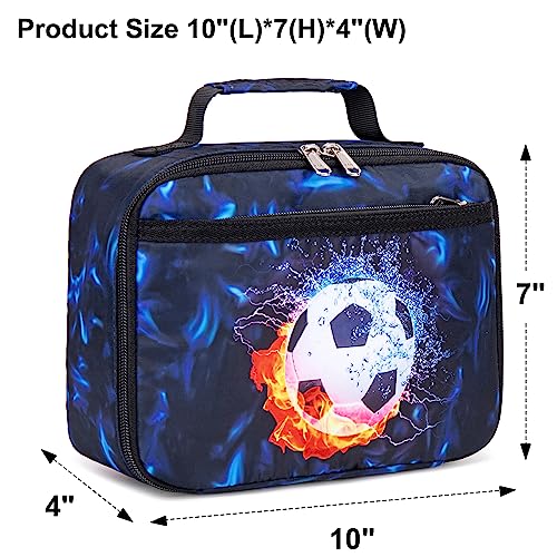 LEDAOU Lunch Box Kids Boys Girls Lunch Bag Insulated Lunch Box Toddler Reusable Lunchbox for School Picnic Hiking (Soccer Blue) - color: Soccer Black Blue