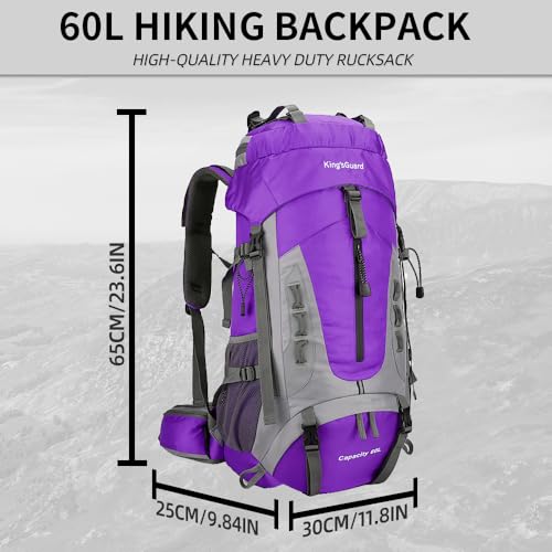 King'sGuard 60L Hiking Backpack for Men and Women Lightweight Camping Hiking Backpack with Rain Cover Large Waterproof Travel Backpack Backpacking Pack (Purple) - color: Purple