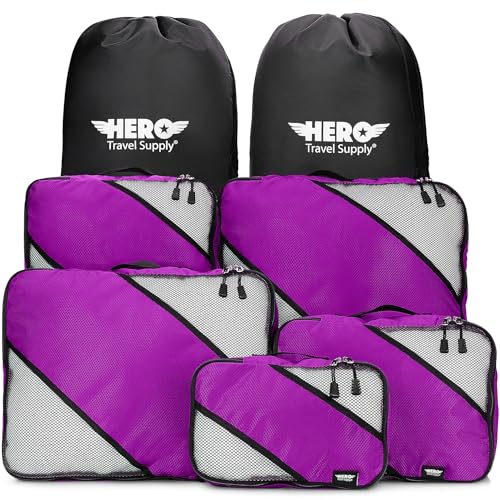 HERO Packing Cubes for Travel (Set of 5) Luggage Organizer with 2 Laundry Bags, Versatile Suitcase Organizer for Men & Women – Travel Accessories for Carry On, Airplane, Road Trip - color: Magenta