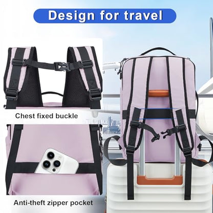 Carry On Travel Backpack Flight Approved Laptop Backpack Business Work Backpack for Women Men Large Capacity Casual Daypack with Wet/Dry Separation Pockets, Purple - color: Purple, style: B