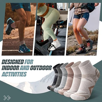 ANTSANG 6 Pairs Merino Wool Quarter Ankle Hiking Running Socks Compression Thermal Thick Cushion Socks for Women Men - color: Brown Combination, size: Large