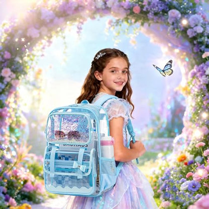 Clear Backpack for Girls,Transparent Backpack See Through Backpacks Stadium Event,Heavy Duty Clear Bookbag for School Blue - color: Healing Blue