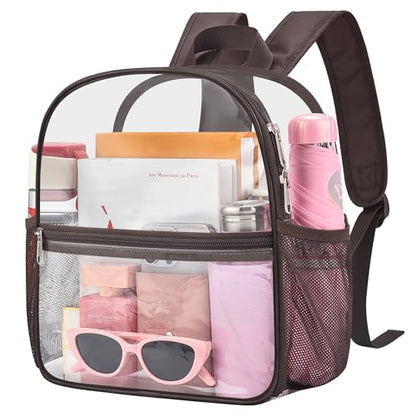 Oraben Clear Backpack Stadium Approved, 12 x 6 x 11 in, Small Transparent Backpack Clear Bag for Concerts, Sports Events, Festivals, Travel, Waterproof PVC, Adjustable Straps - color: Chocolate, style: Enhanced Strap