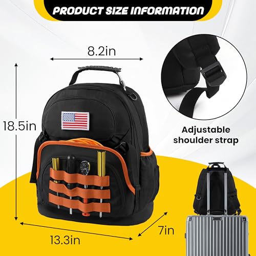Tool Backpack Heavy Duty with Removable Organizer, Electrician Backpack for Tools with Multiple Pockets & Padded Shoulder for Plumber, HVAC, Cable Technician