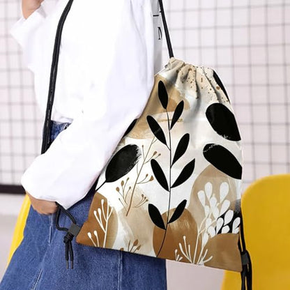 Drawstring Backpack Draw String Bag Waterproof for Sports Gym Beach Travel Cute Aesthetic Sackpack Men Women (13"×17")-Brown Leaf - color: S-25-brown Leaf