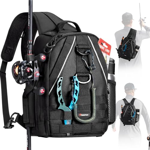 Piscifun Fishing Backpack with Rod Holder, Lightweight Sling Bag Storge Gear and Equipment - color: Black, size: Standard, style: Urban