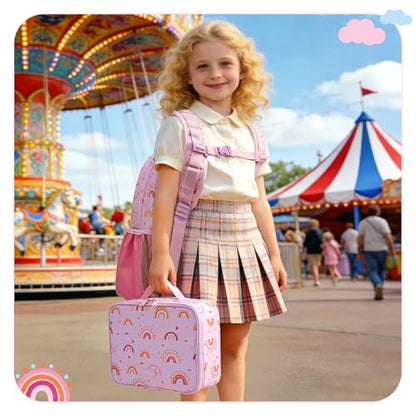 mommore Kids Backpack for Boys Girls 4-8 Kindergarten Elementary School Backpack with Lunch Box - 15” H Fit Folder - color: A-rainbow Print, style: 3 Pcs