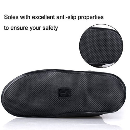 Waterproof Shoe Covers, Reusable Foldable Slip Proof Bottom Overshoes with Zipper, Keep Shoes Dry for Cycling Fishing Walking in Rain Snow and Mud (Black Short Boot, XL)