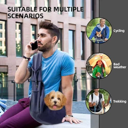 Dog Carrier Sling - Reversible Puppy Carrier Purse with Storage Pocket, Hand-Free Dog Sling Carrier for Carry Small Dogs and Cats, Travel Safety Harness, Dog and Cat Harness (Dark Blue) - color: Dark Blue
