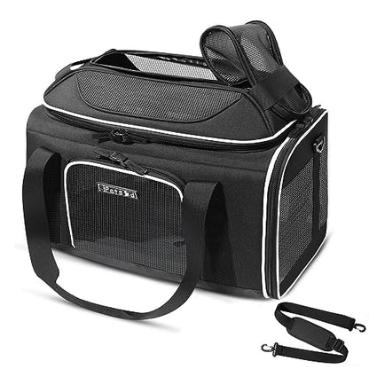 Petskd Top-Expandable Pet Carrier 18x13x9.5 Inches Southwest Airline Approved, Soft-Sided Carrier for Small Cats and Dogs with Locking Safety Zippers and Anti-Scratch Mesh(Black) - color: Black, size: 18.0"L x 13.0"W x 9.5"H