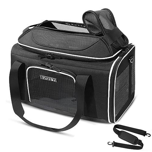 Petskd Top-Expandable Pet Carrier 18x13x9.5 Inches Southwest Airline Approved, Soft-Sided Carrier for Small Cats and Dogs with Locking Safety Zippers and Anti-Scratch Mesh(Black) - color: Black, size: 18.0"L x 13.0"W x 9.5"H
