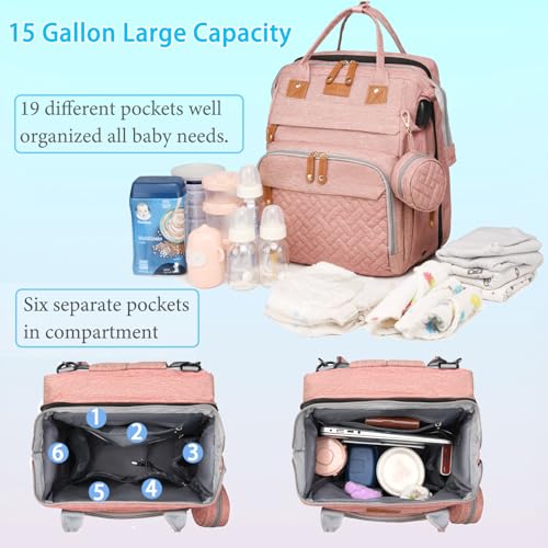 Jeryswet Baby Diaper Bags with Changing Station, Waterproof Large Capacity Diaper Bag Backpack for Moms Dads with USB Charging Port and Stroller Straps, Baby Shower Gifts, Pink - color: Pinks