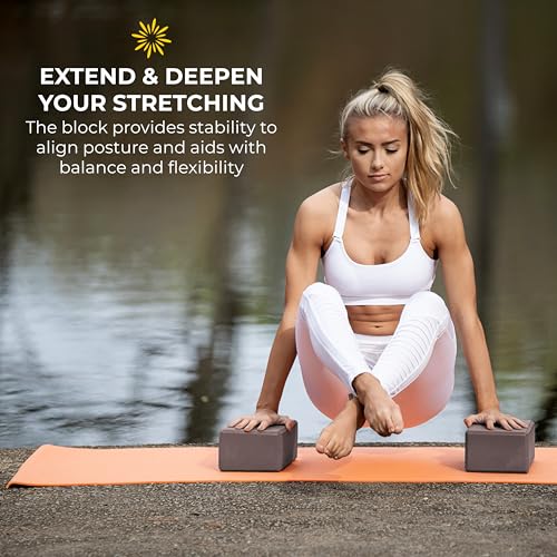 4" Yoga Block, 10 Pack Bulk EVA Foam Yoga Blocks, Firm and Supportive Yoga Brick, Balance Foam for Stretching, Pilates, and Workout, 4" x 6" x 9" - color: Mocha