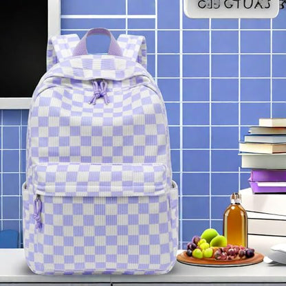 LEDAOU School Backpack for Teen Girls Elementary Middle School Bookbag Kids Backpacks Women Laptop Backpack Travel Daypack - color: Purple Checkered