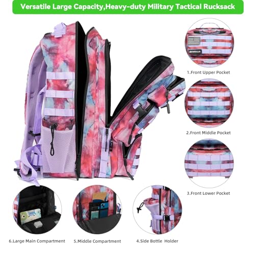 Military Tactical Backpack 55L for Men & Women Bug Out Bag Assault pack Molle Daypack Hiking Trekking Rucksack (Nebula camouflage) - color: Nebula Camouflage