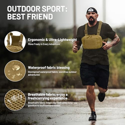 Tactical EDC Chest Bag Utility Molle Chest Rig Pouch with CCW Compartment Adjustable Strap Outdoor Chest Pack - color: Khaki