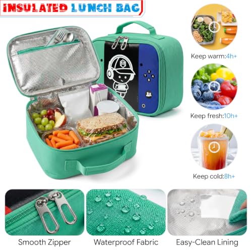 Boys Backpack, Luminous Gamer Backpack for Boys with Lunch Box,Pencil Case and Coin Puese,Kids Schoolbag Bookbag for Teen Boy Elementary Middle High School Travel(Green-Blue) - color: Green-blue