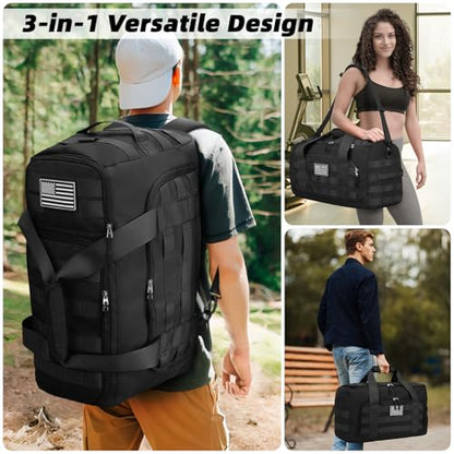 ZOMFELT Tactical Gym Bags for Men, Travel Duffle Bag with Removable Dividers & Innovative Shoe Compartment, 3-in-1 Waterproof MOLLE Gym Duffel Backpack, Airplane Carry-On Approved, Black - size: Large