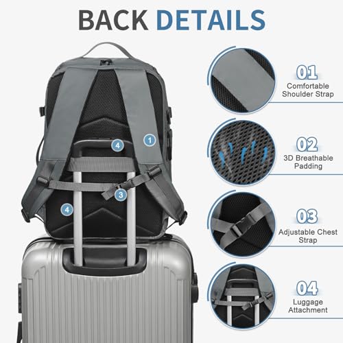 35L Travel Backpack 17" Laptop Backpack W/USB-C Port, Expandable Carry-On Bag, TSA Flight Approved Water-Resistant for Business College, Grey - color: Grey
