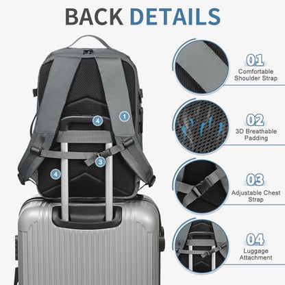 35L Travel Backpack 17" Laptop Backpack W/USB-C Port, Expandable Carry-On Bag, TSA Flight Approved Water-Resistant for Business College, Grey - color: Grey