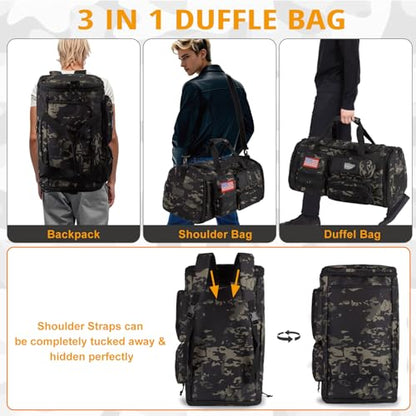 Expandable Gym Bag For Men,Tactical Large 3 in 1 Sports Duffle Bag With Shoes Compartment,Water Resistant Sports Gym Tote Bags Multi-functional Weekend Travel Backpack Overnight Bag - color: Camo Black